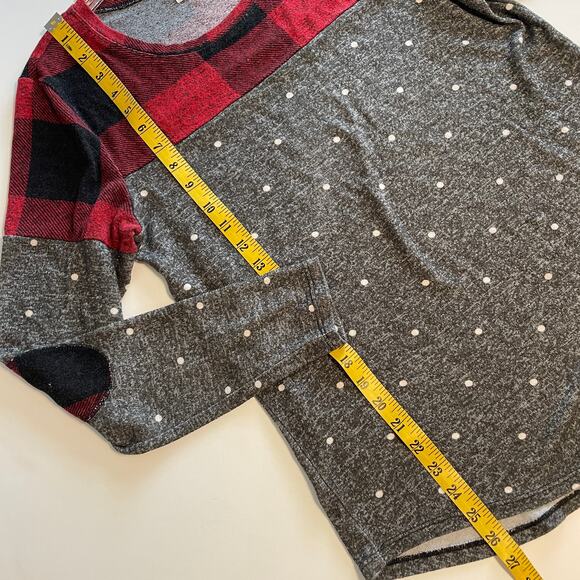 Maurices Buffalo Plaid Polka Dot Blocked Football Tee Womens Medium Holiday Top - Picture 8 of 8